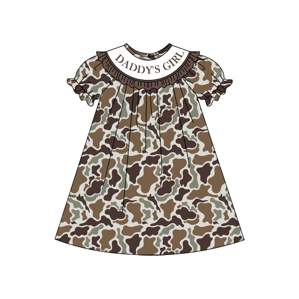1.5 GSD3526 Pre order No Moq Baby Girls Southern Brown Daddy's Girls Camo Knee Length Dresses