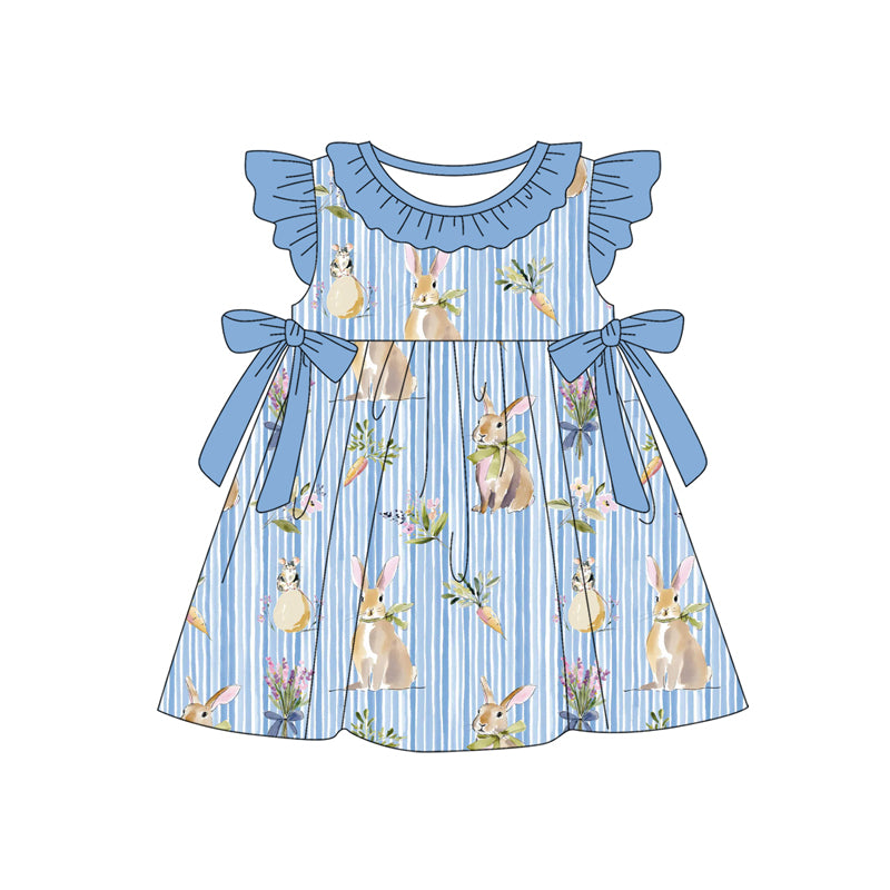 1.6 GSD3536 Pre order No Moq Baby Girls Blue Stripe Carrot Rabbits Easter Collar Knee Length Dresses