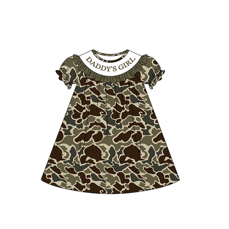 1.6 GSD3546 Pre order No Moq Baby Girls Southern Dark Khaki Camo Daddy's Girl Collar Knee Length Dresses