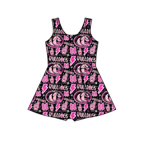 1.9 GSD3584 Pre order No Moq Yoga fabric Baby Girls Bows Bulldogs Team Yoga Active Shorts Knee Length Dresses