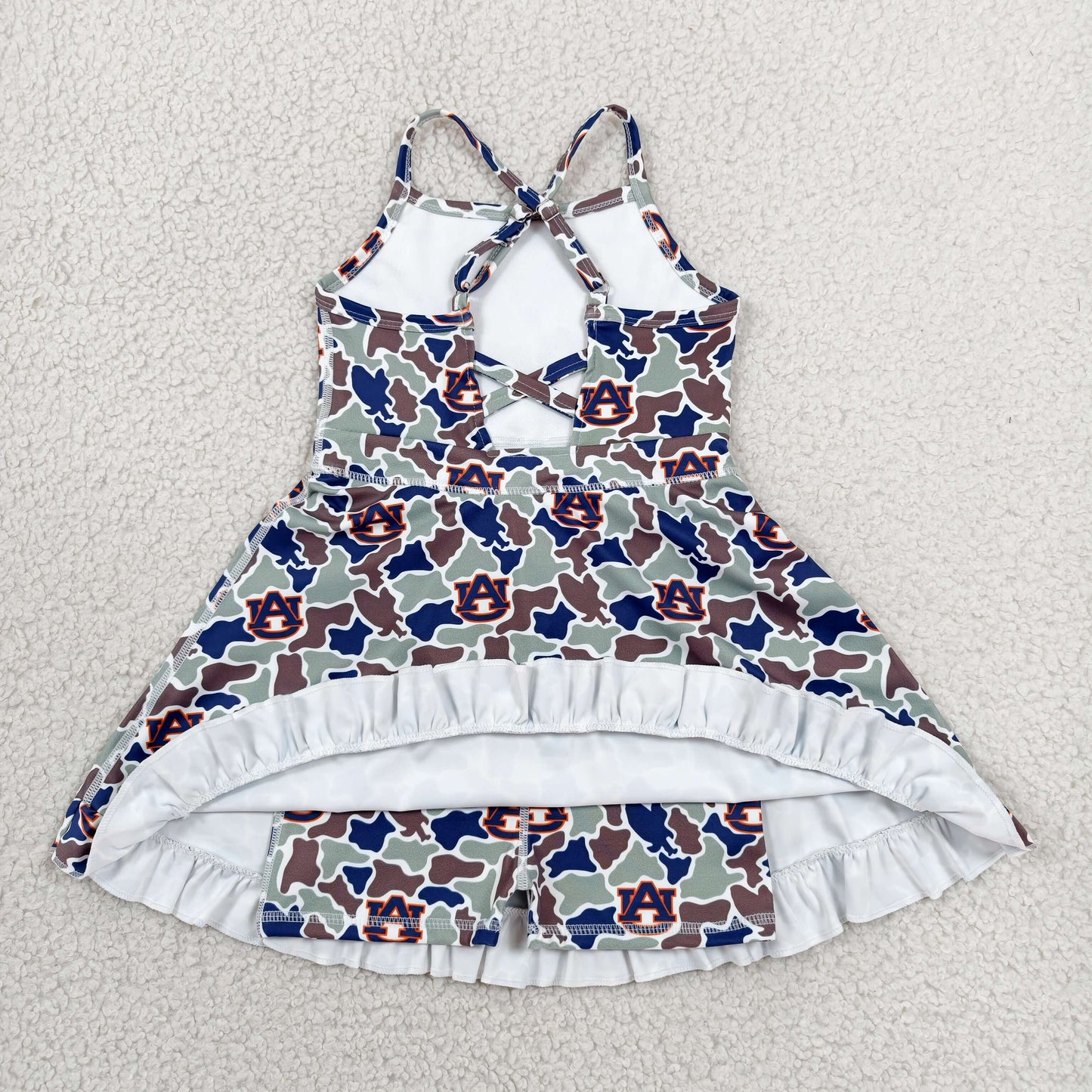 GSD3588 RTS NO MOQ (In stock)Baby Girls Strap Camo AU Team Yoga Active Shorts Ruffle Knee Length Dresses