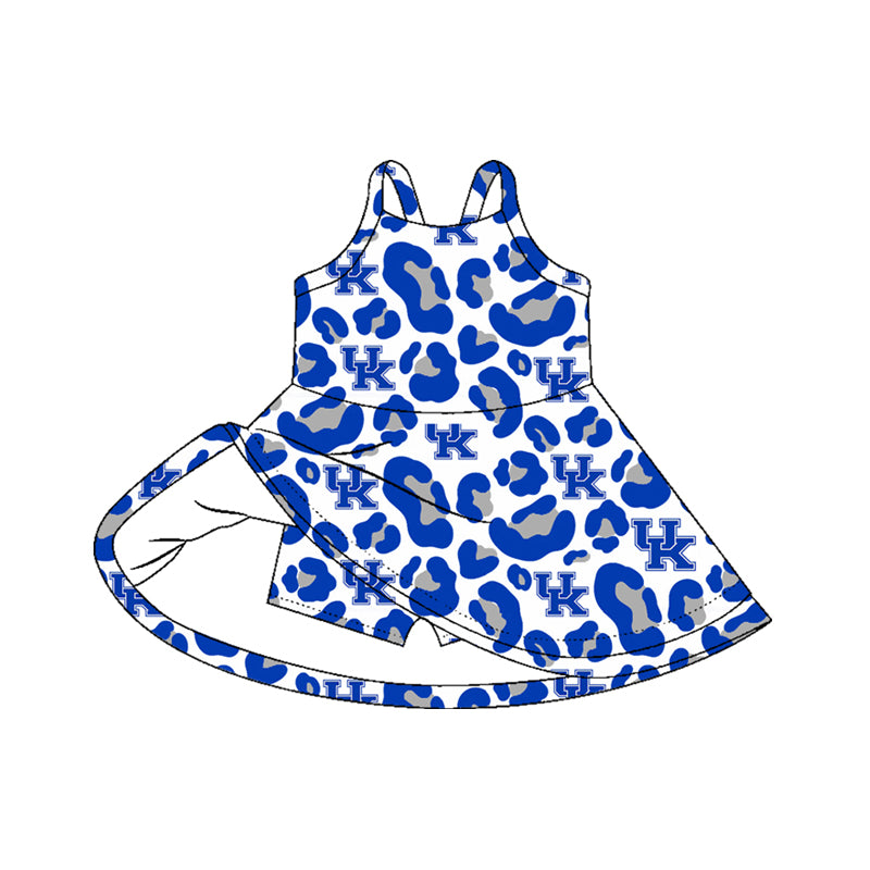 1.14 GSD3630 Pre order No Moq Yoga fabric Baby Girls Strap Blue Leopard UK Team Yoga Active Shorts Knee Length Dresses