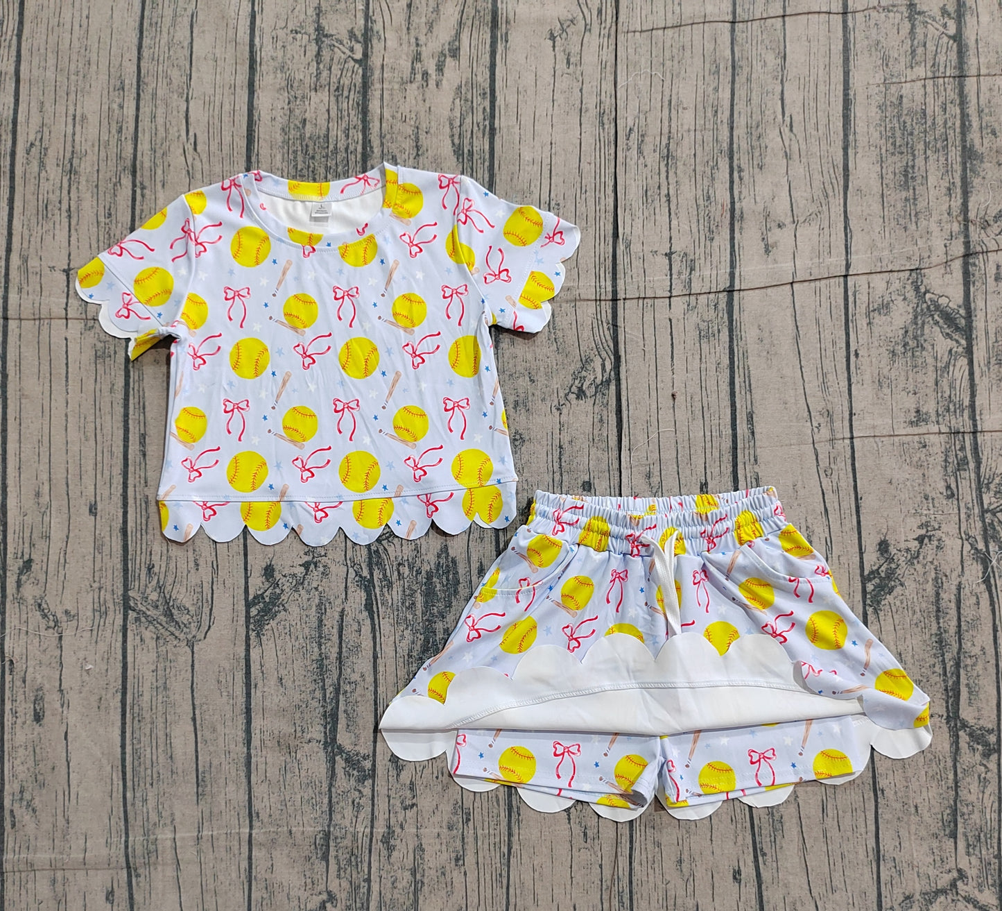 3.21 GSD3655 Sample No Moq Yoga fabric Baby Girls Summer Short Sleeve Bows Softballs Top Skirt Short Team Yoga Active Clothes Sets