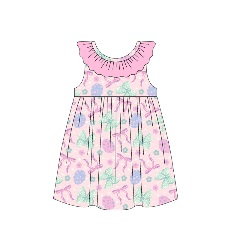 1.15 GSD3658 Pre order No Moq Baby Girls Sleeveless Colorful Bows Eggs Easter Knee Length Dresses