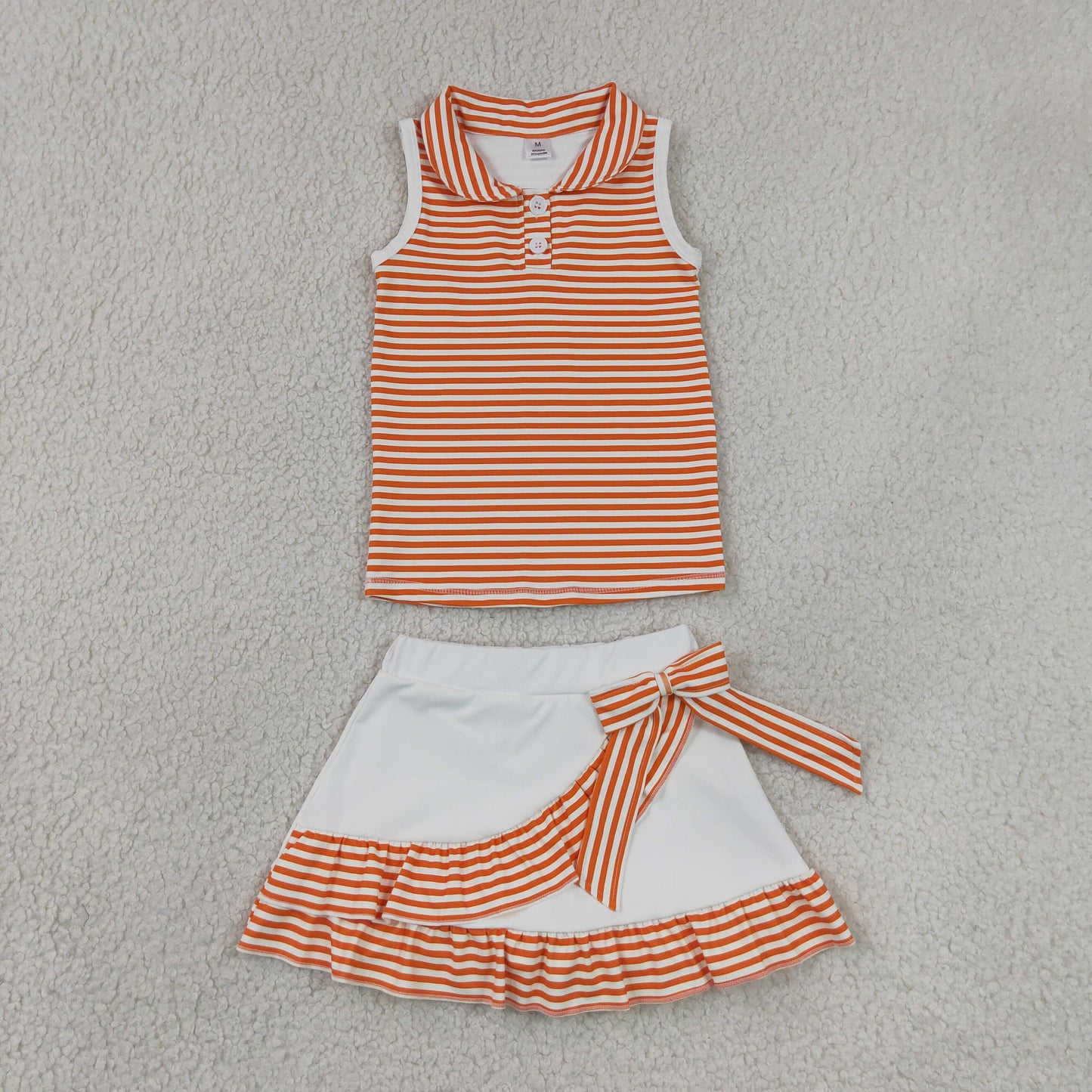 RTS Sibling Baby Girls Stripe Button Top Ruffle Skirt Shorts Yoga Active Clothes Sets