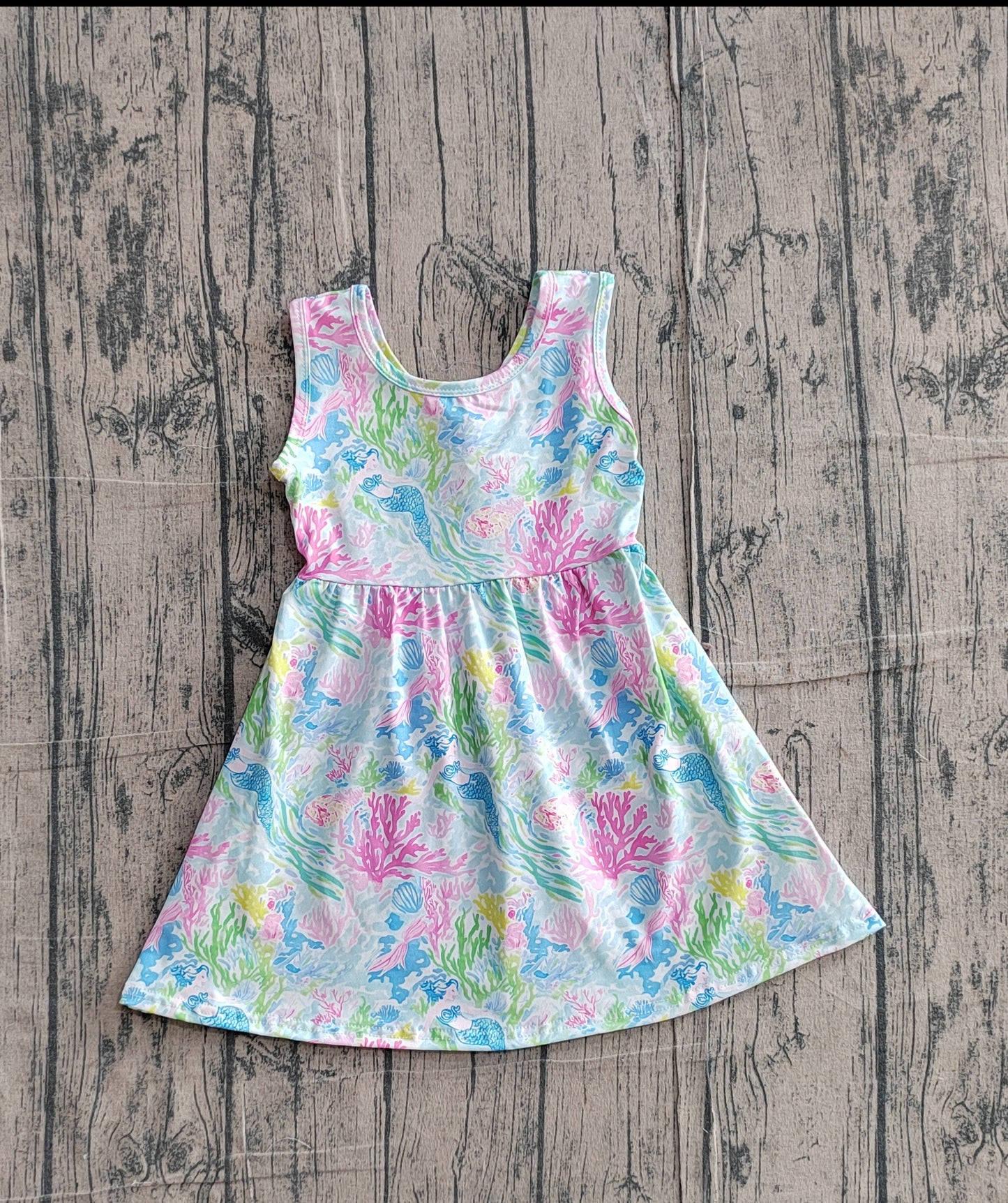3.10 GSD3665 Sample No Moq Baby Girls Colorful Sea Plants Back Button Shorts Knee Length Dresses