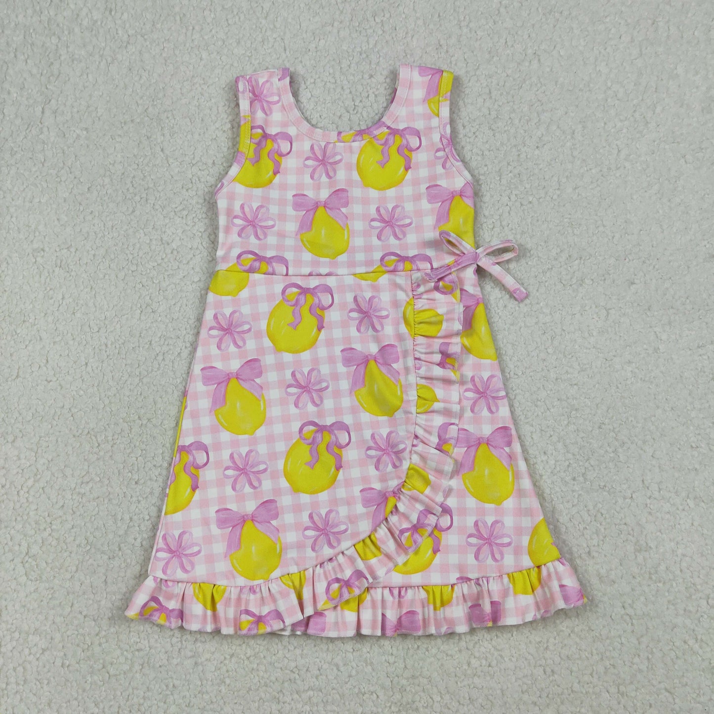 3.31 RTS Sibling Sleeveless light plaid bow lemon girls summer athletic dress