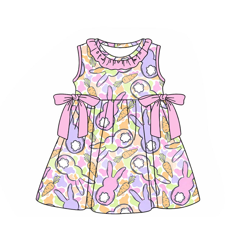 1.20 GSD3686 Pre order No Moq Baby Girls Camo Rabbits Carrots Easter Collar Knee Length Dresses