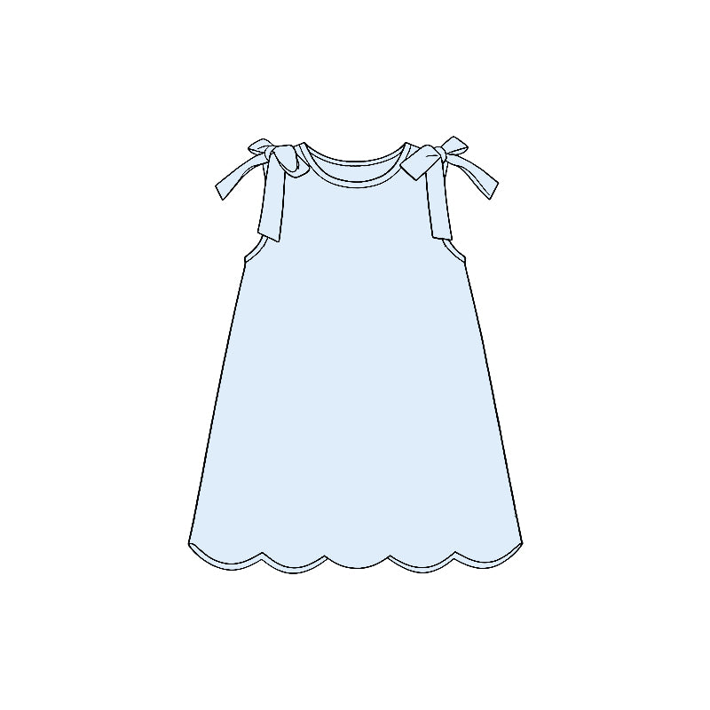 1.22 GSD3705 Pre order No Moq Baby Girls Bows Sleeveless Light Blue Scallop Knee Length Dresses