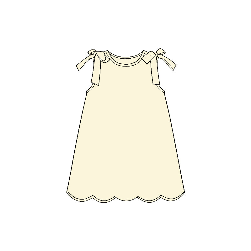 1.22 GSD3707 Pre order No Moq Baby Girls Bows Sleeveless Light Yellow Scallop Knee Length Dresses
