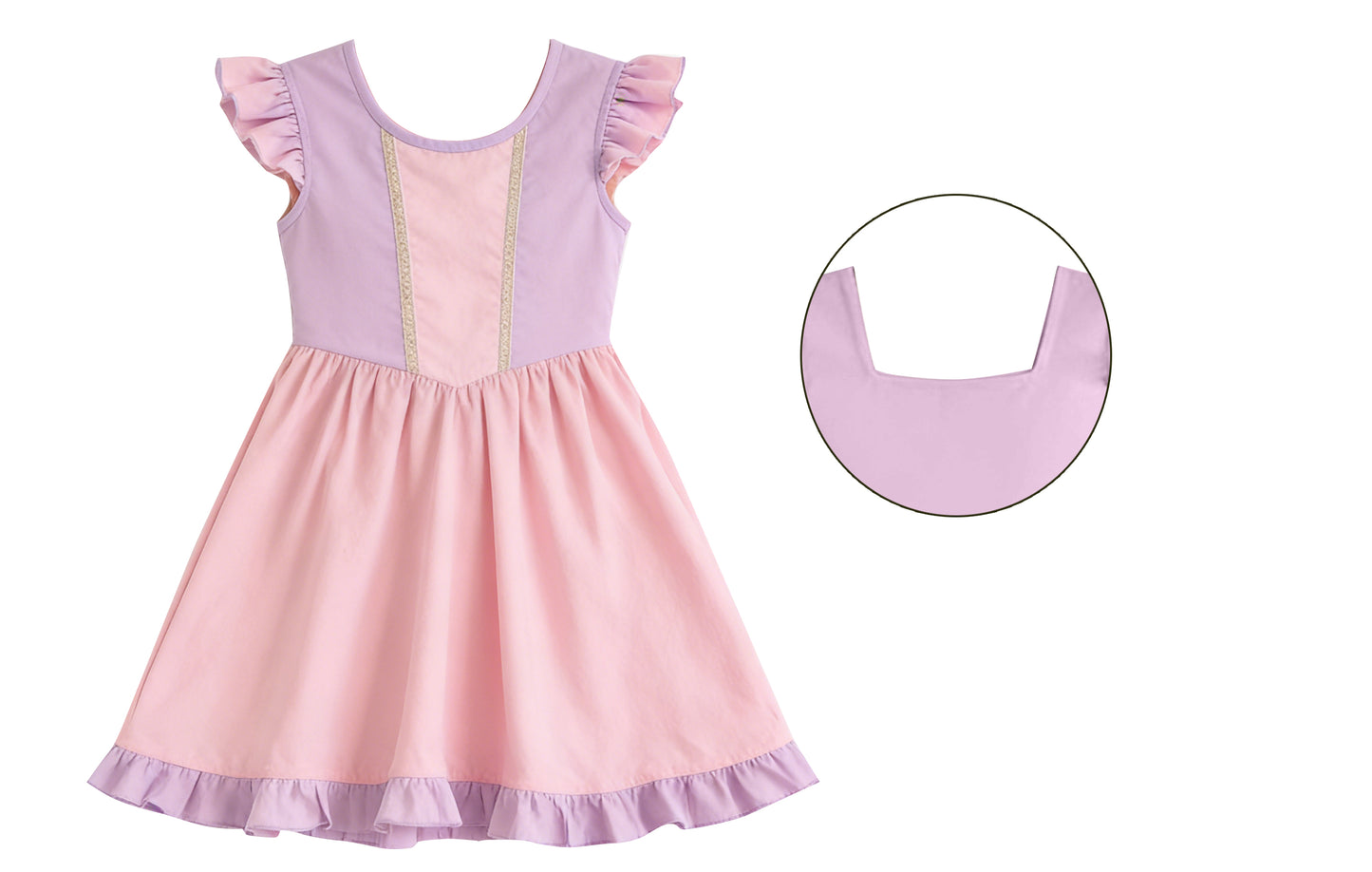 1.24 GSD3711 Pre order No Moq Baby Girls Flutter Sleeve Pink Lavender Ruffle Knee Length Dresses