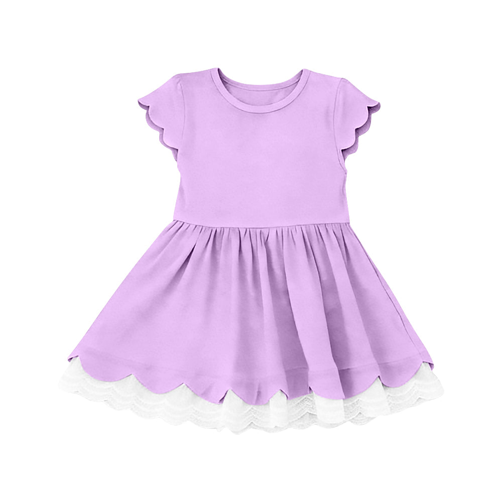 1.24 GSD3713 Pre order No Moq Baby Girls Flutter Sleeve Lavender Scallop Ruffle Knee Length Dresses