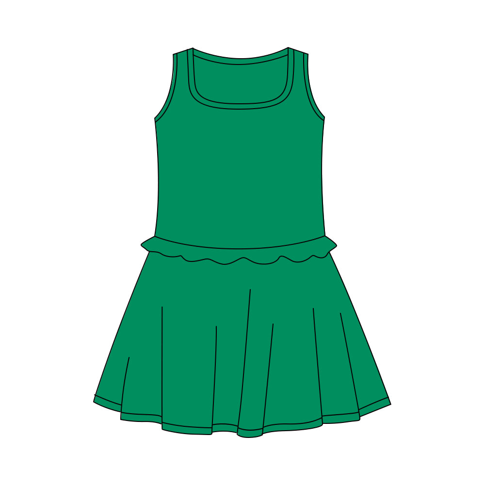 1.28 GSD3742 Pre order No Moq Yoga fabric Baby Girls Green Sleeveless Yoga Active Shorts Knee Length Dresses
