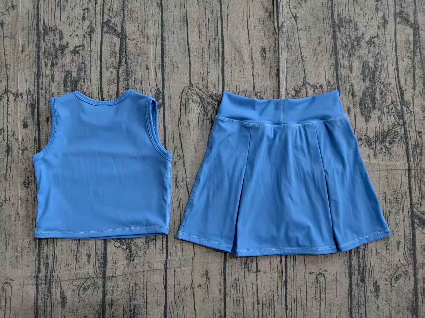 4.7 GSD3761 Sample No Moq Baby Girls blue Vest Top Bows Skirt Shorts Yoga Active Clothes Set