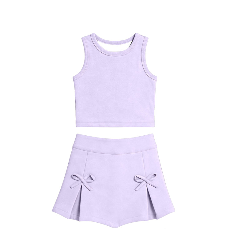 1.31 GSD3762 Pre order No Moq Yoga fabric Baby Girls Lavender Vest Top Bows Skirt Shorts Yoga Active Clothes Set