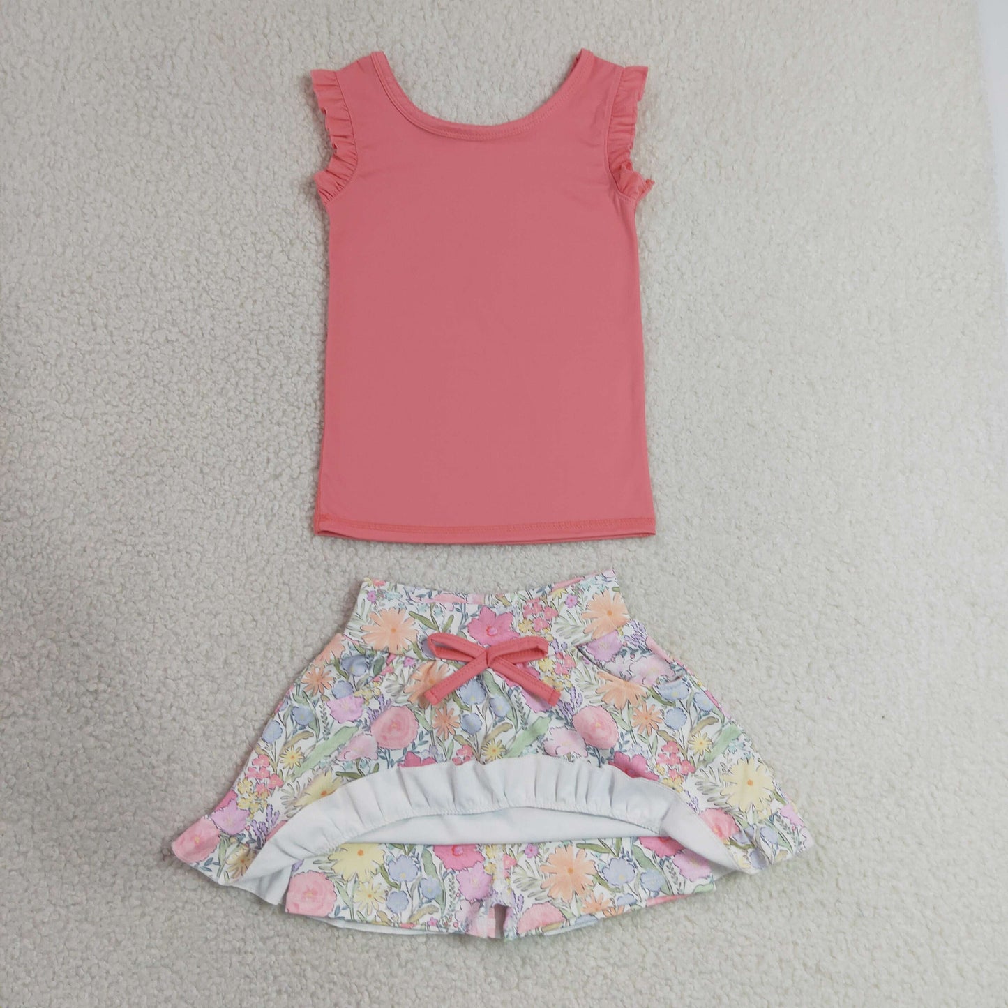 7.4 GSD3772 RTS NO MOQ (In stock)Baby Girls Peach Vest Colorful Floral Pockets Skirt Short Yoga Active Clothes