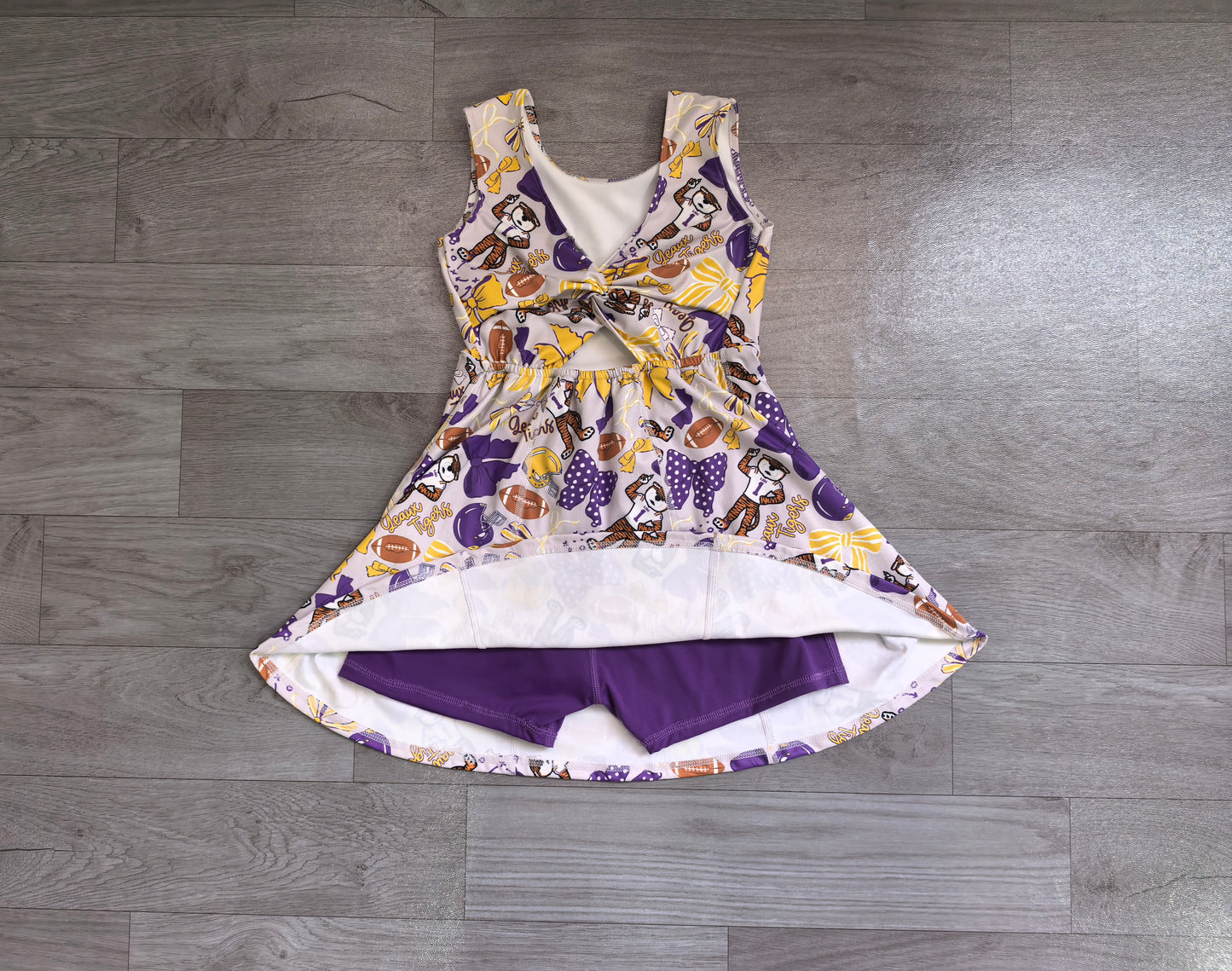 7.2 GSD3801 Sample No Moq Baby Girls Footballs Bows Yoga Active Shorts Knee Length Dresses