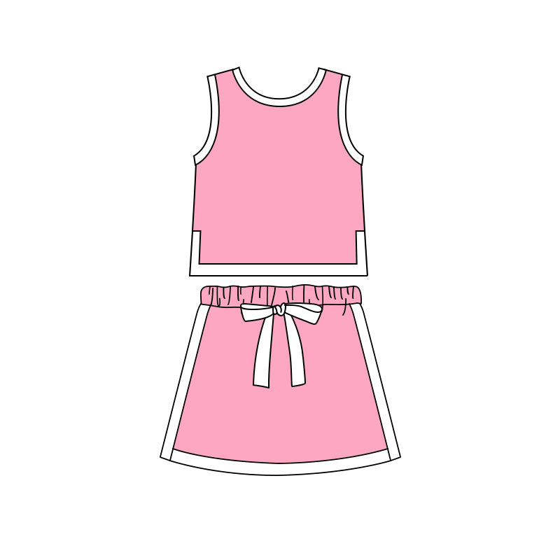 2.28 GSD3829 Pre order No Moq Cute Clothing For Girls Summer Pink Sleeveless Vest Top Skirt Shorts Clothes Sets
