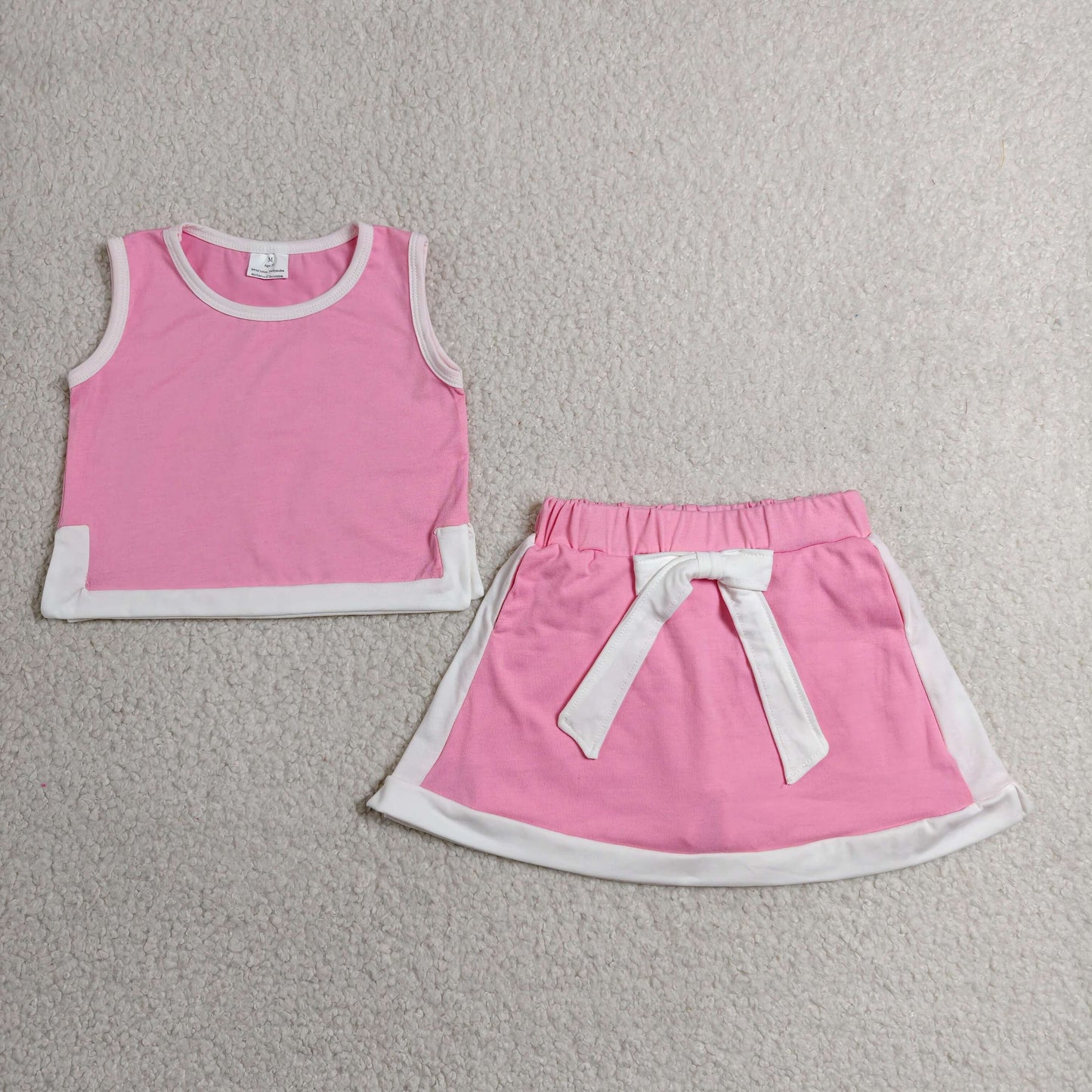 RTS Sibling Baby Girls Pink White Sleeveless Vest Top Skirt Shorts Clothes Sets
