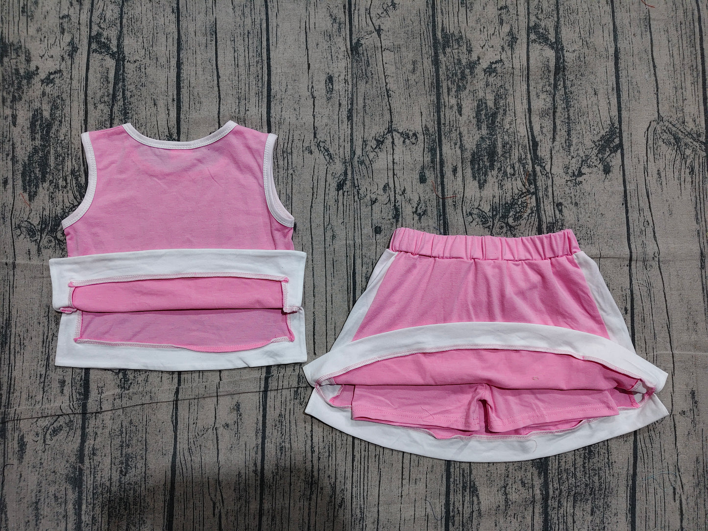 4.24 GSD3829 Sample No Moq Baby Girls Pink Sleeveless Vest Top Skirt Shorts Clothes Sets