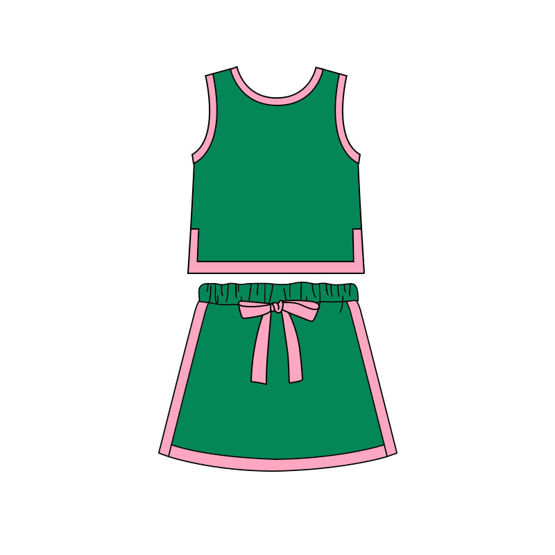 2.28 GSD3830 Pre order No Moq Cute Clothing For Girls Summer Green Sleeveless Vest Top Skirt Shorts Clothes Sets