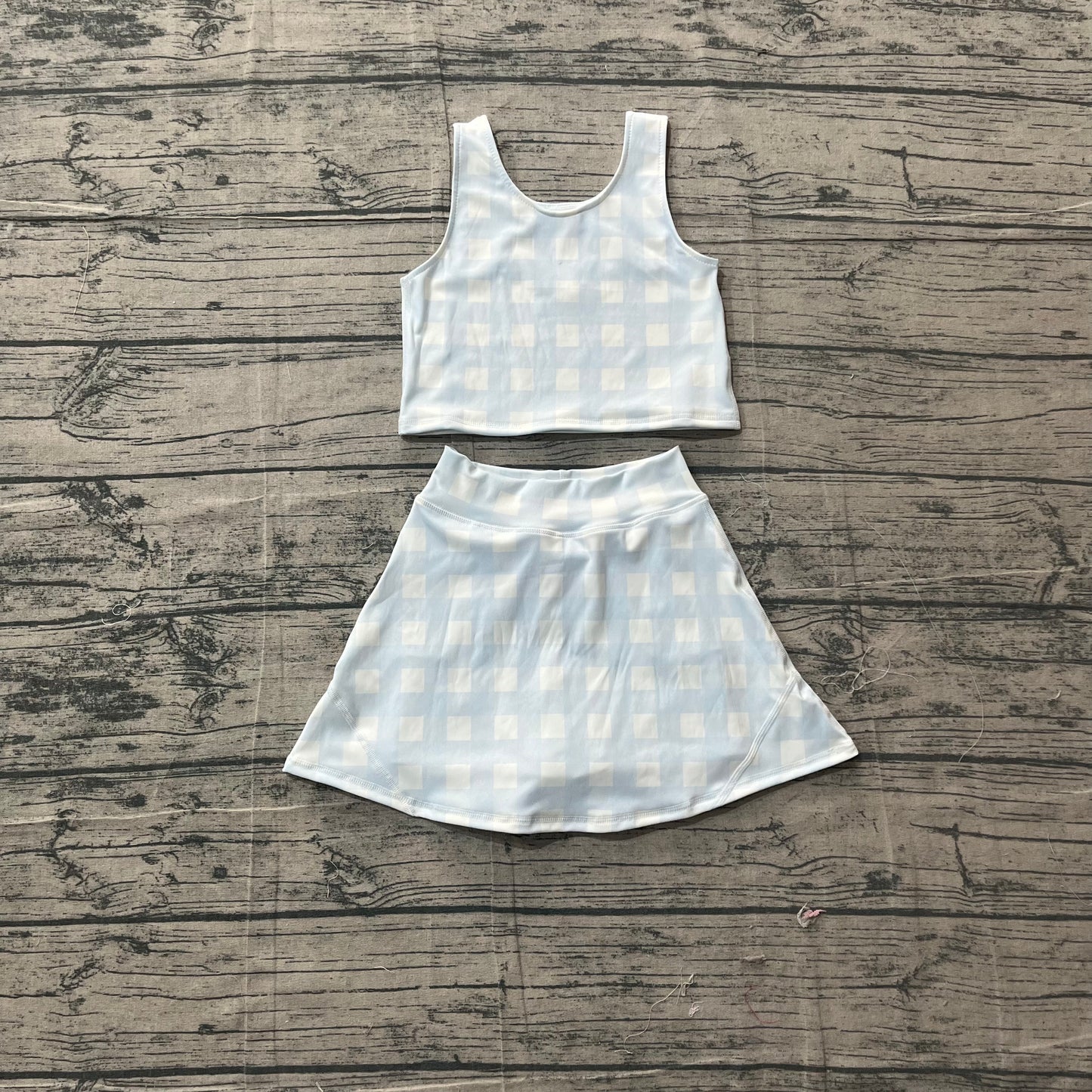 3.18 GSD3839 Sample No Moq Yoga fabric Baby Girls Summer Sleeveless Light Blue Vests Top Skirt Short Yoga Active Clothes Set