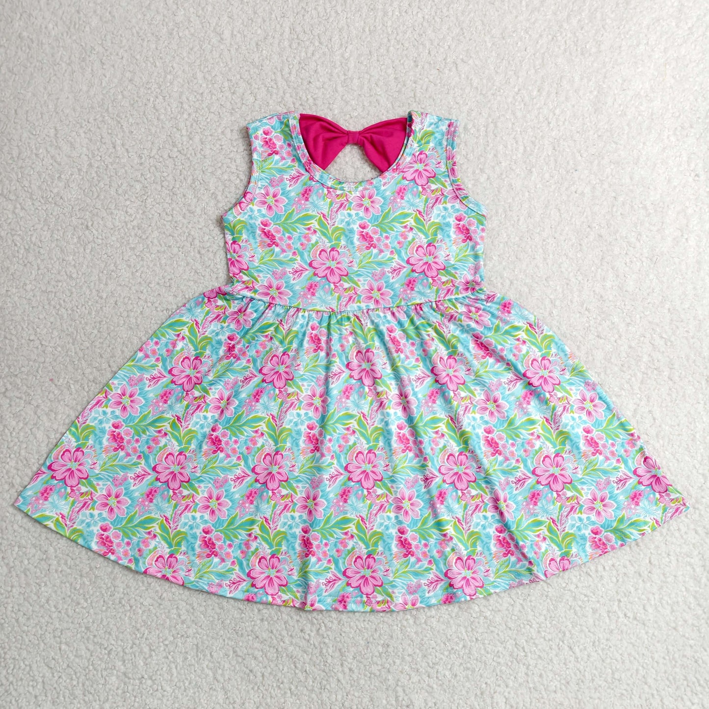 GSD3863RTS NO MOQ (In stock)Baby Girls Sleeveless Watercolor Flowers Knee Length Dresses