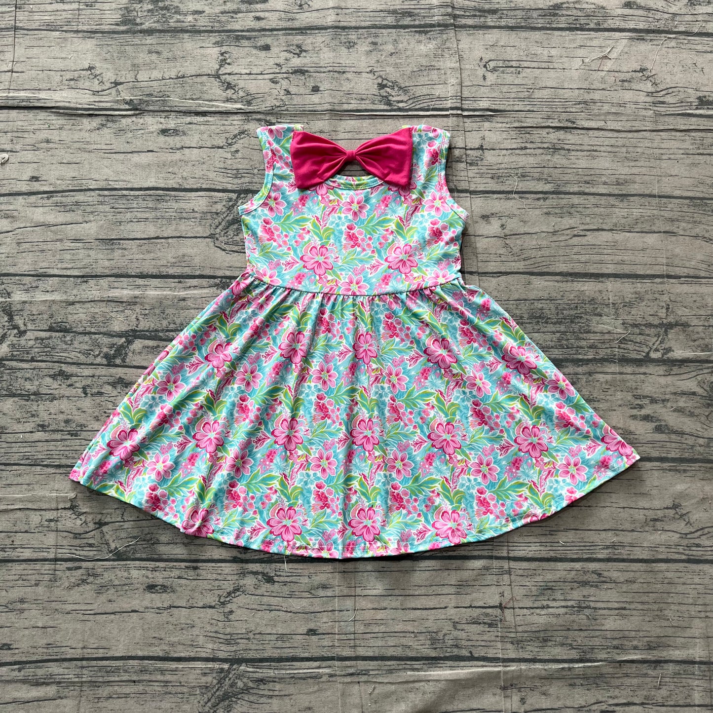 5.4 GSD3863 Sample No Moq Baby Girls Sleeveless Watercolor Flowers Knee Length Dresses
