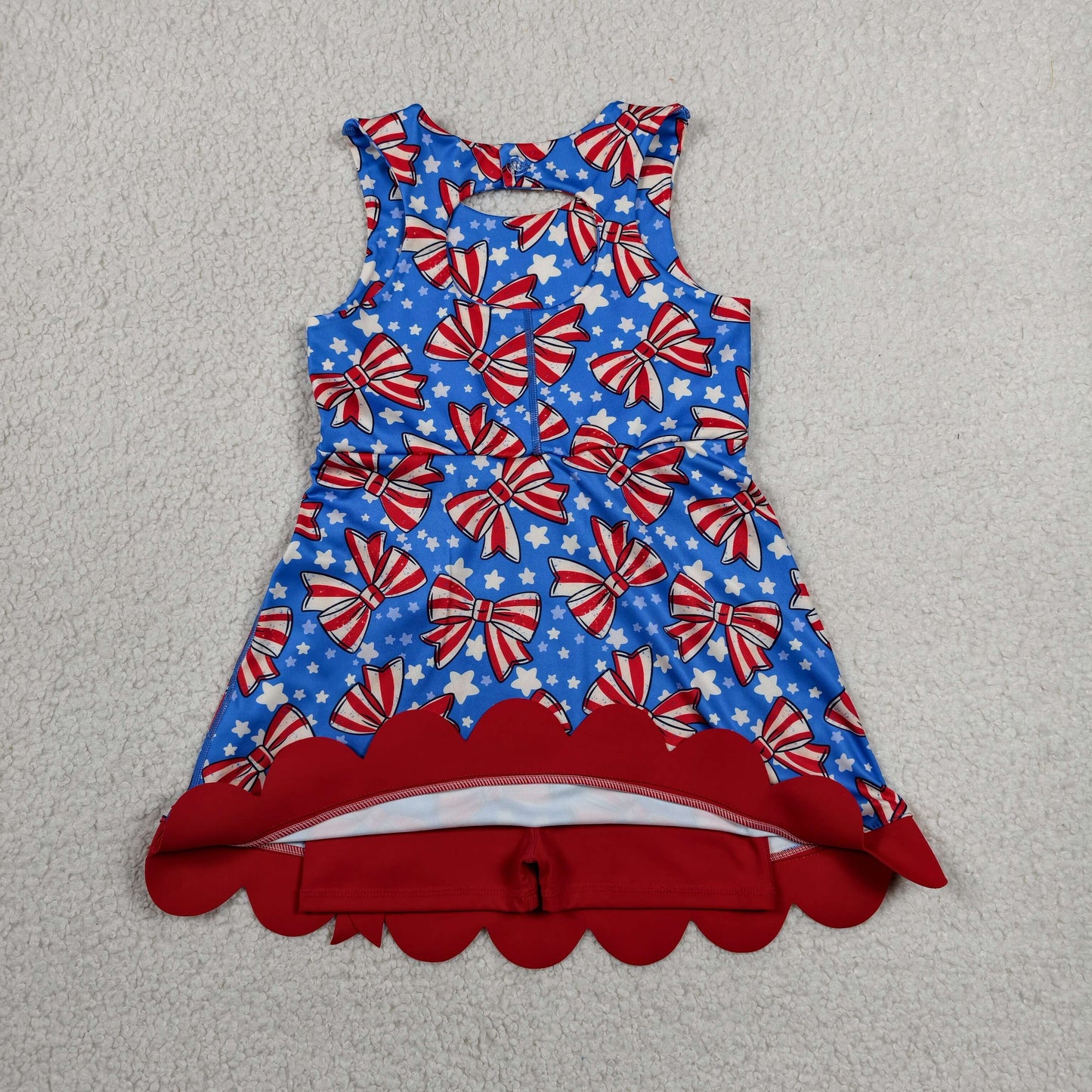 GSD3925 RTS NO MOQ (In stock)Sleeveless stripe bow stars girls 4th of july athletic dress