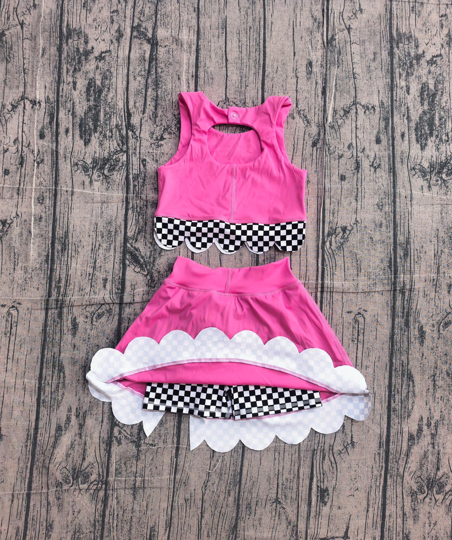 4.9 GSD3926 Sample No Moq Baby Girls Pink Sleeveless Vests Top Bows Short Yoga Active Scallop Clothes Set