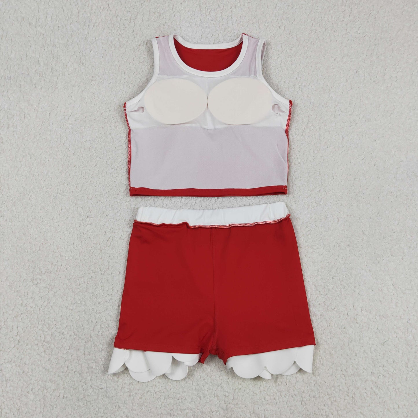 GSD4016 RTS NO MOQ (In stock )Sleeveless red white scallop girls team active wear set