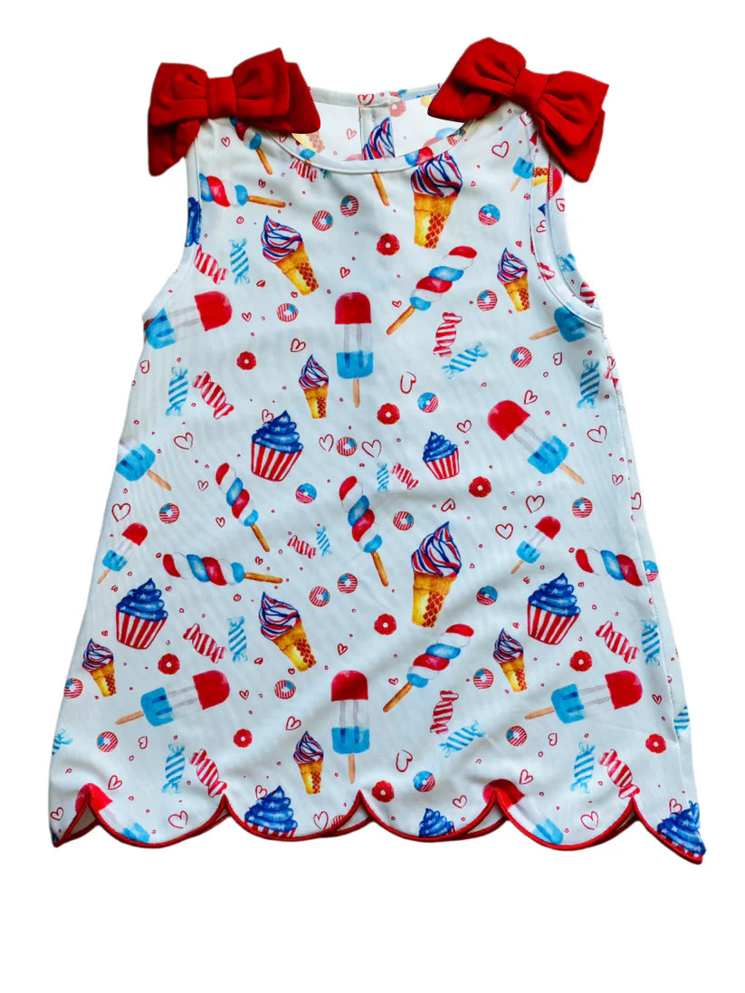 3.30 GSD4018 Baby Girls Sleeveless Popsicle Donuts 4th of July Scallop Knee Length Dresses