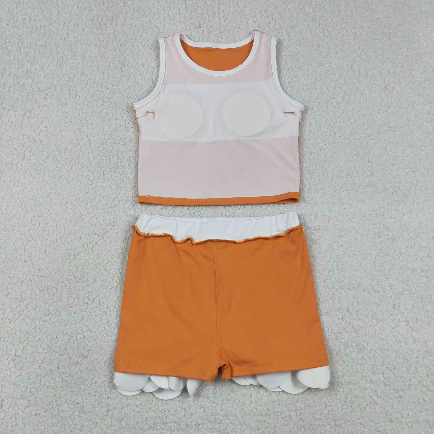 GSD4033 RTS NO MOQ (In stock) Sleeveless orange white scallop girls team active wear set
