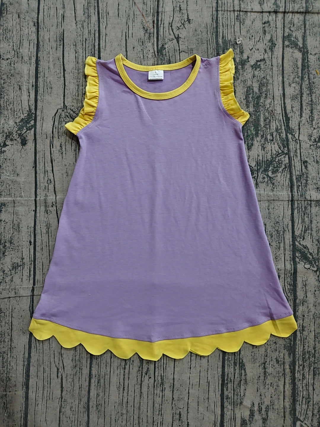 4.19 GSD4042 Sample No Moq Yellow scallop ruffle sleeveless lavender girls cotton team dress