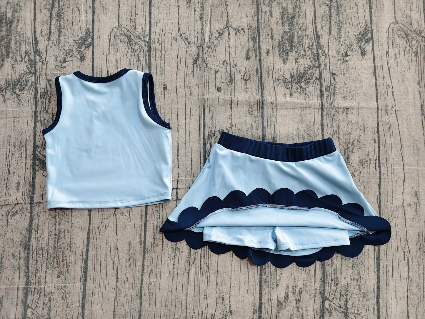 4.30 GSD4082 Sample No Moq Sleeveless blue dog scallop girls summer active wear set