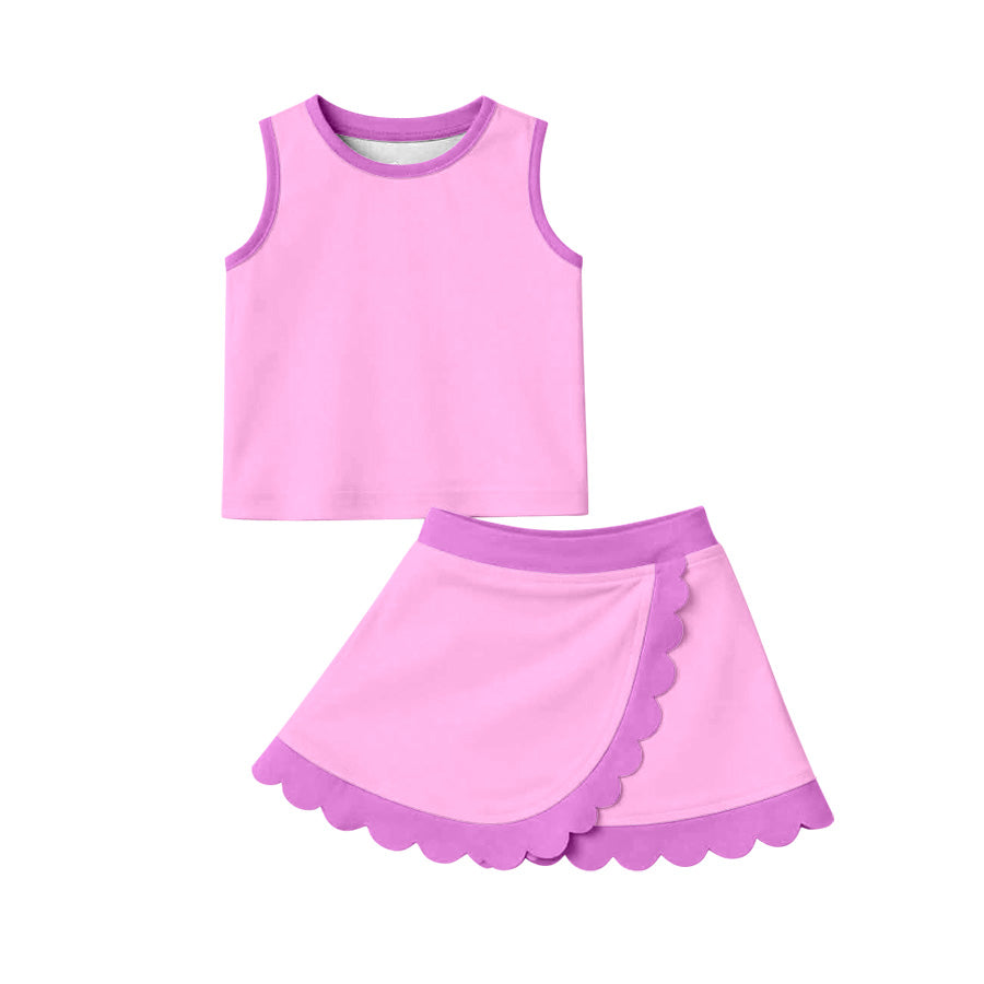 4.8 Pre order No Moq Baby Girls Polka Dots Vest Scallop Skirt Short Yoga Active Clothes Set