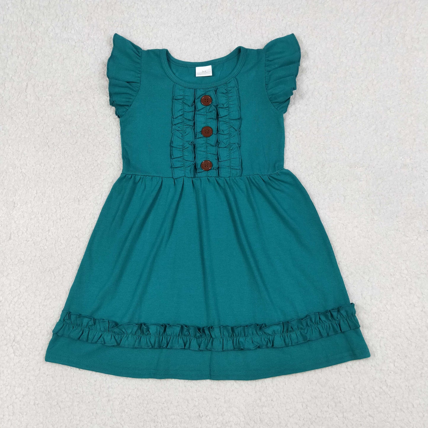 4.11 RTS NO MOQ (In stock )Baby Girls Flutter Sleeve Flowers Button Ruffle Knee Length Dresses