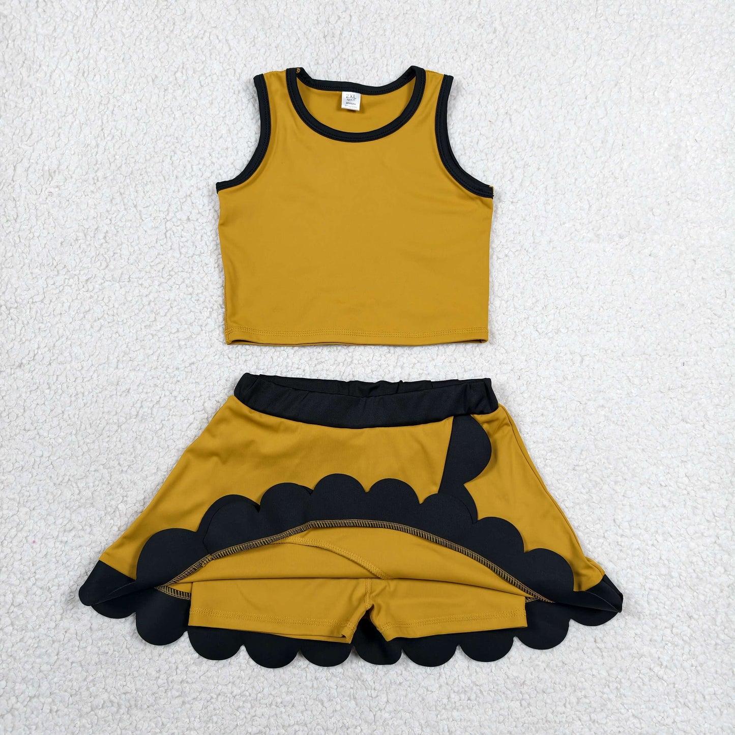 GSD4099 RTS NO MOQ (In stock)Black scallop girls summer team active wear set