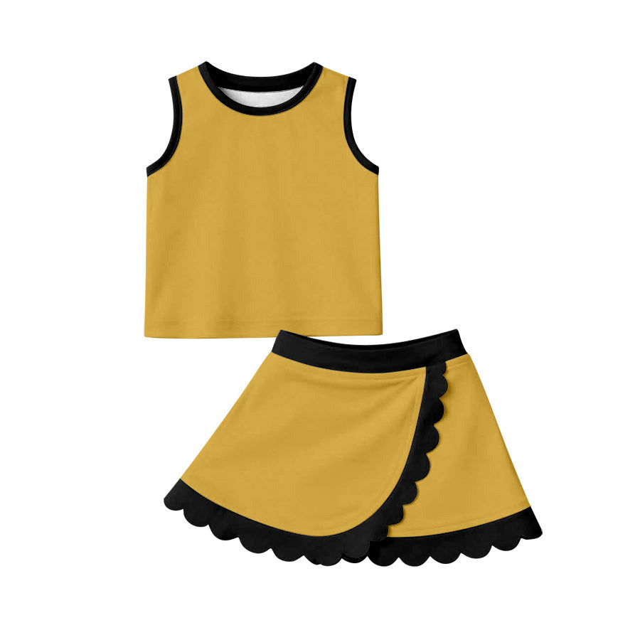 4.11 GSD4099 Pre order No Moq Baby Girls Gold Vest Scallop Skirt Short Yoga Active Clothes Set