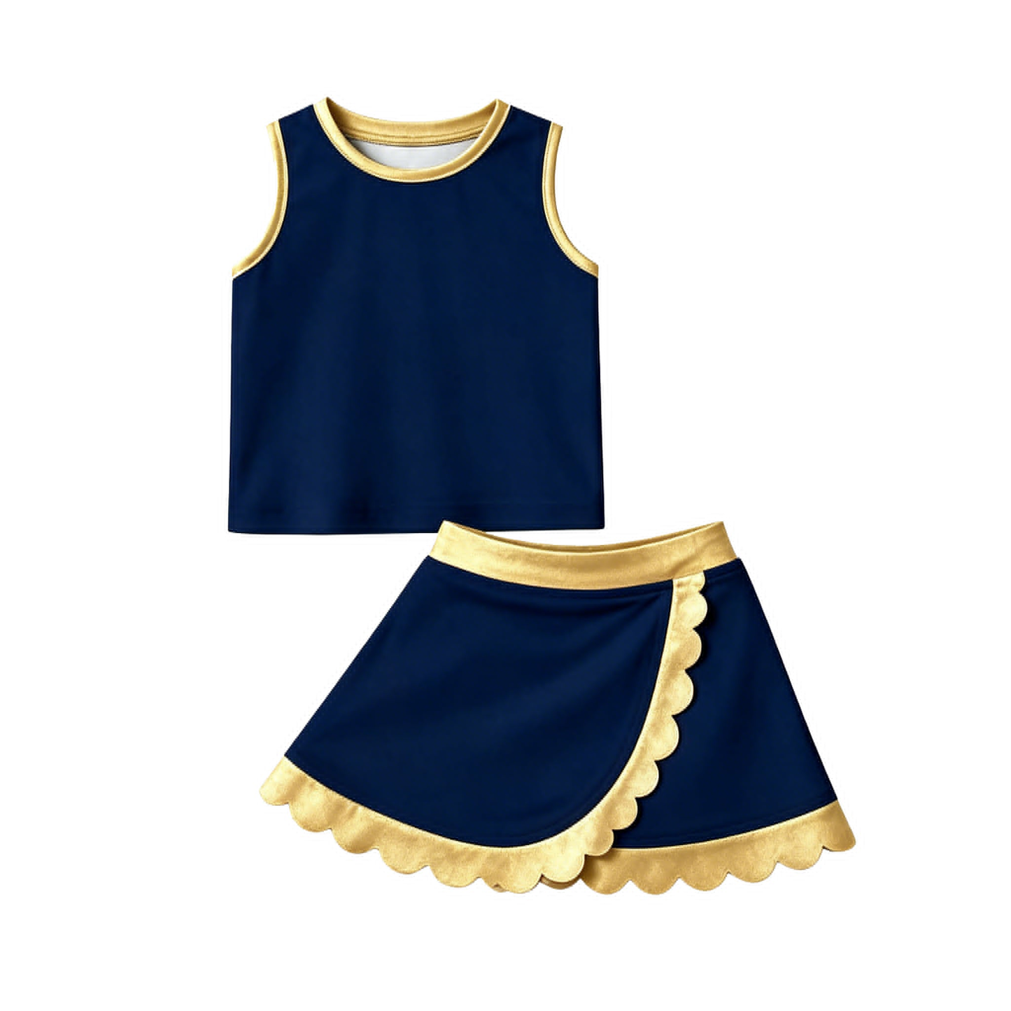 4.15 GSD4111 Pre order No Moq Baby Girls Yellow Navy Vest Scallop Skirt Short Yoga Active Clothes Set