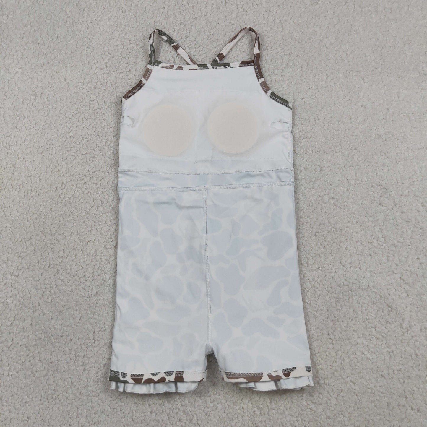 GSD4117 RTS NO MOQ (In stock)Baby Girls Strap Green Deer Dogs Ducks Camo Yoga Ruffle Knee Length Dresses