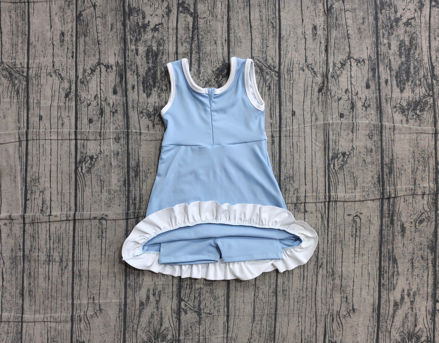 6.1 GSD4124 Sample No Moq Sleeveless light blue scallop princess kids girls athletic dress