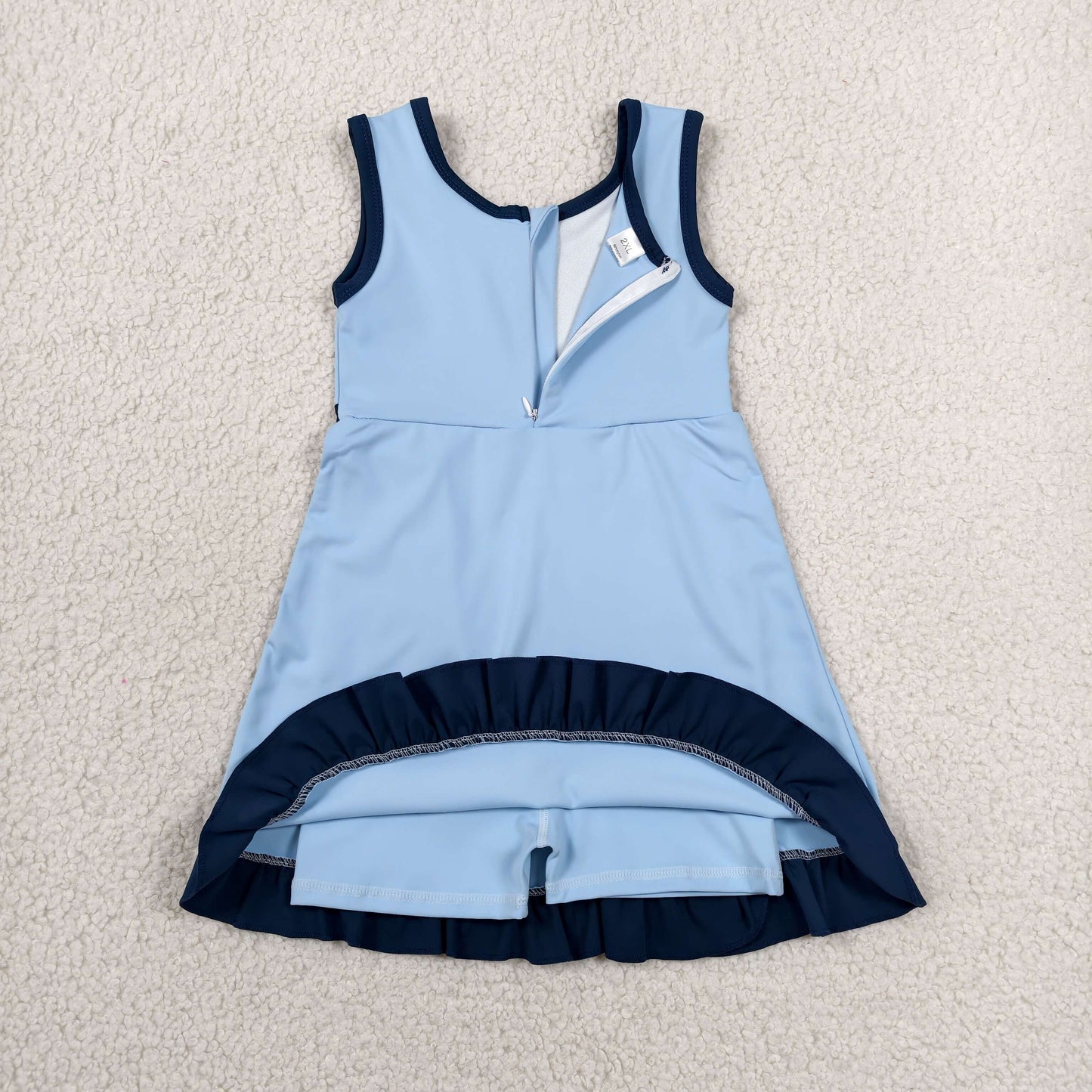GSD4126 RTS NO MOQ (In stock)Sleeveless blue dog scallop kids girls athletic dress