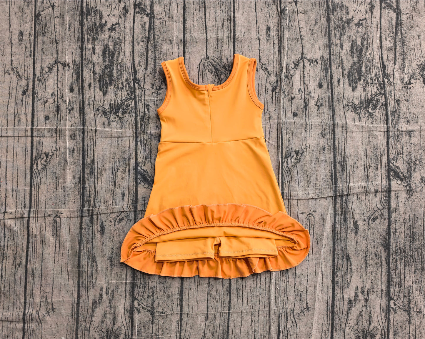 5.13 GSD4127 Sample No Moq Baby Girls Sleeveless Orange Yoga Active Short Knee Length Dress