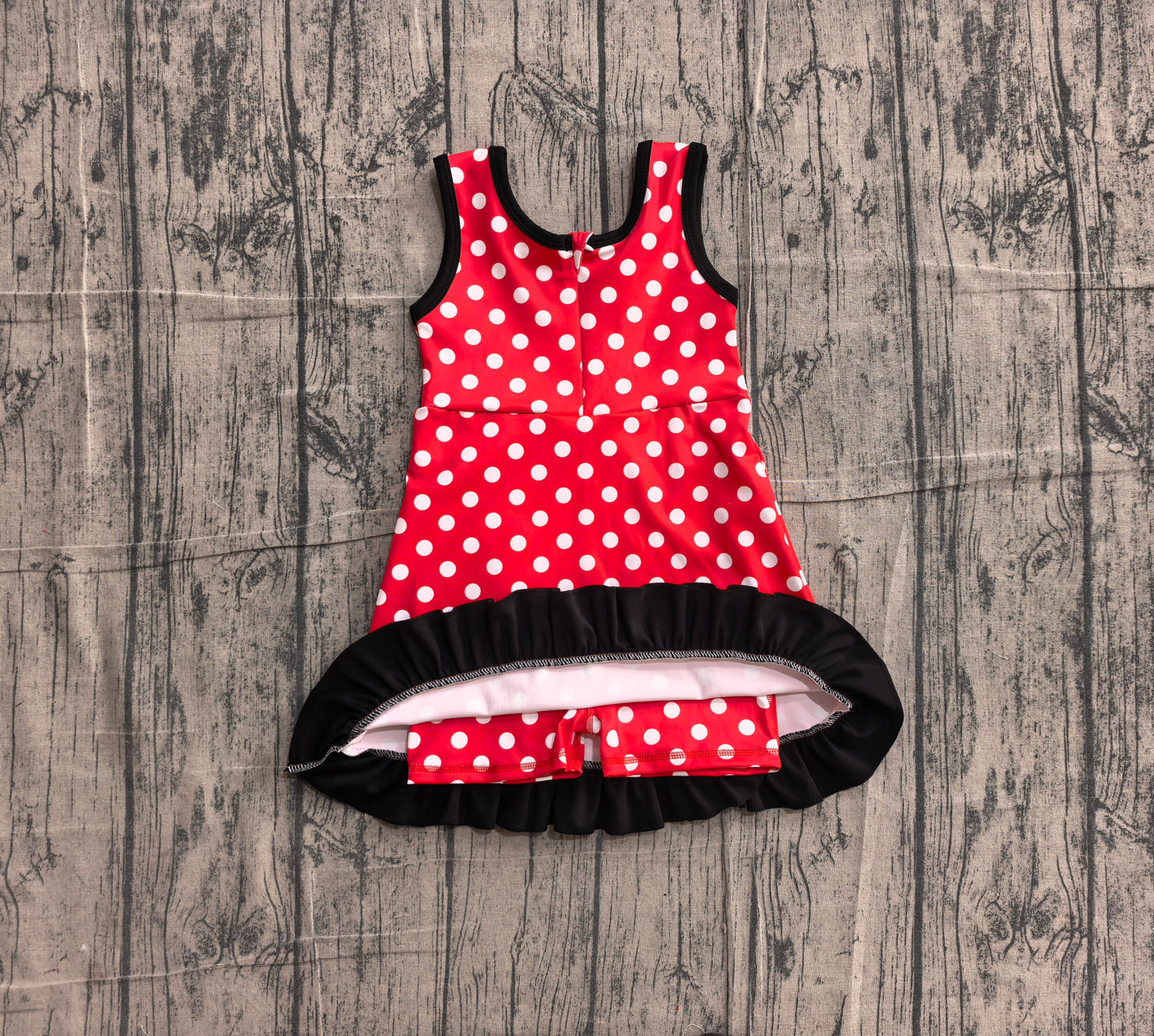 5.13 GSD4128 Sample No Moq Baby Girls Sleeveless Red Polka Dots Yoga Active Short Knee Length Dress