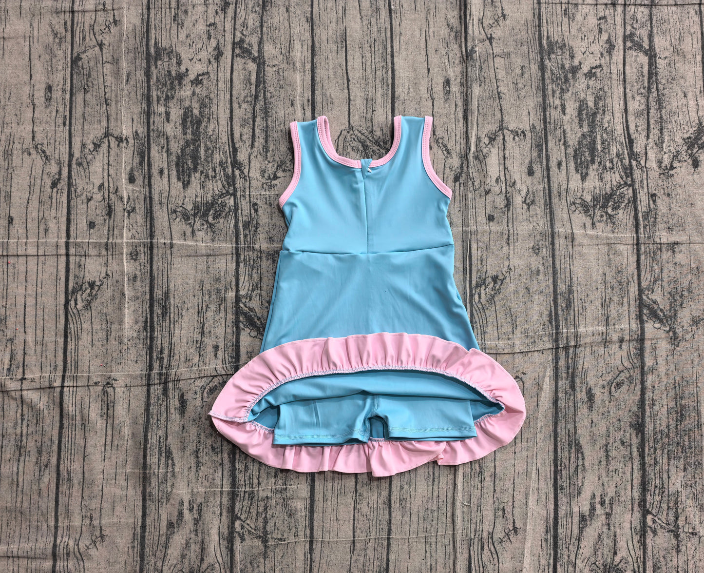 5.13 GSD4130 Sample No Moq Baby Girls Sleeveless Lake Blue Yoga Active Short Knee Length Dress