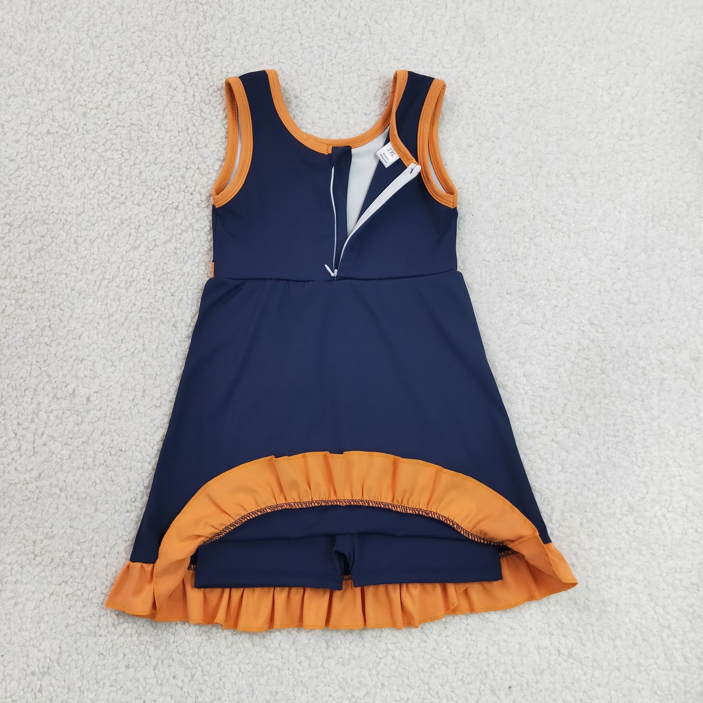 GSD4136 RTS NO MOQ (In stock)Sleeveless light blue green scallop girls athletic dress