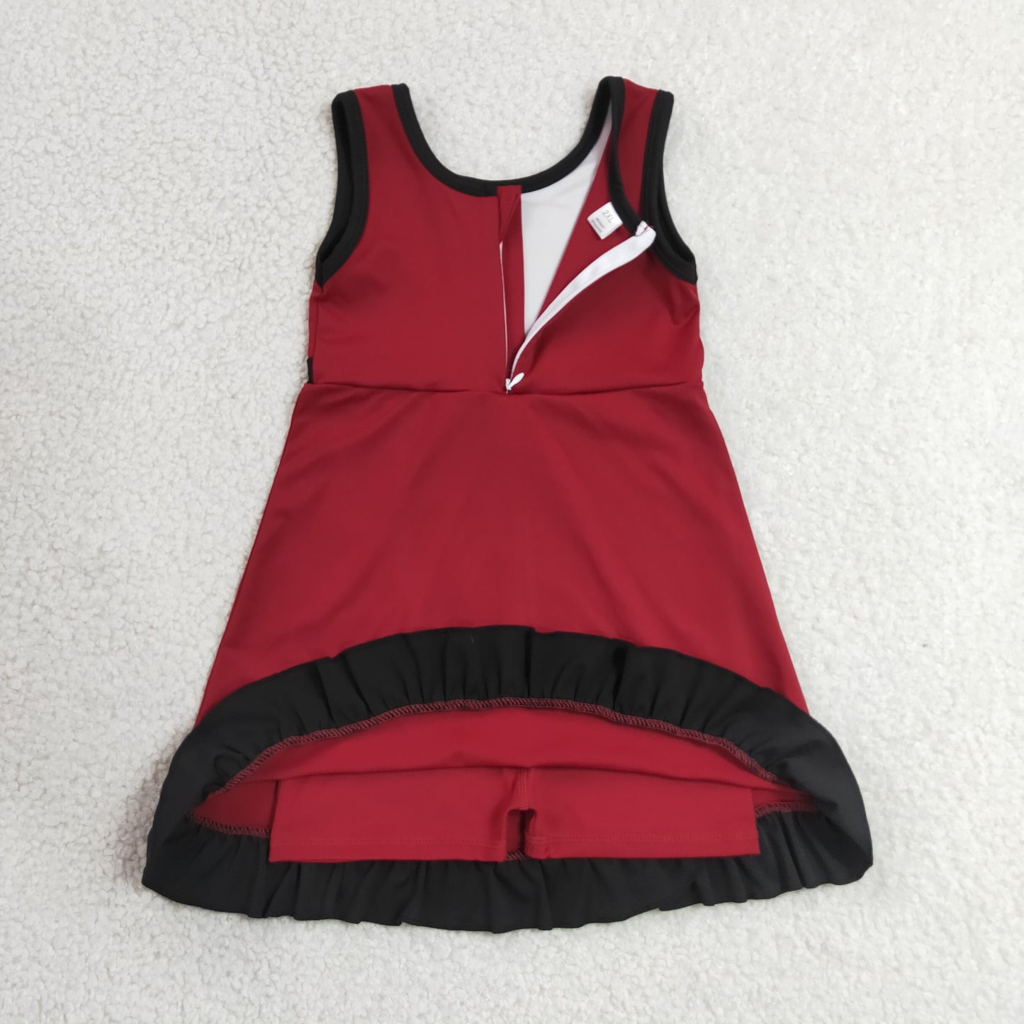 7.3 GSD4135RTS NO MOQ (In stock)Sleeveless maroon black scallop kids girls team athletic dress