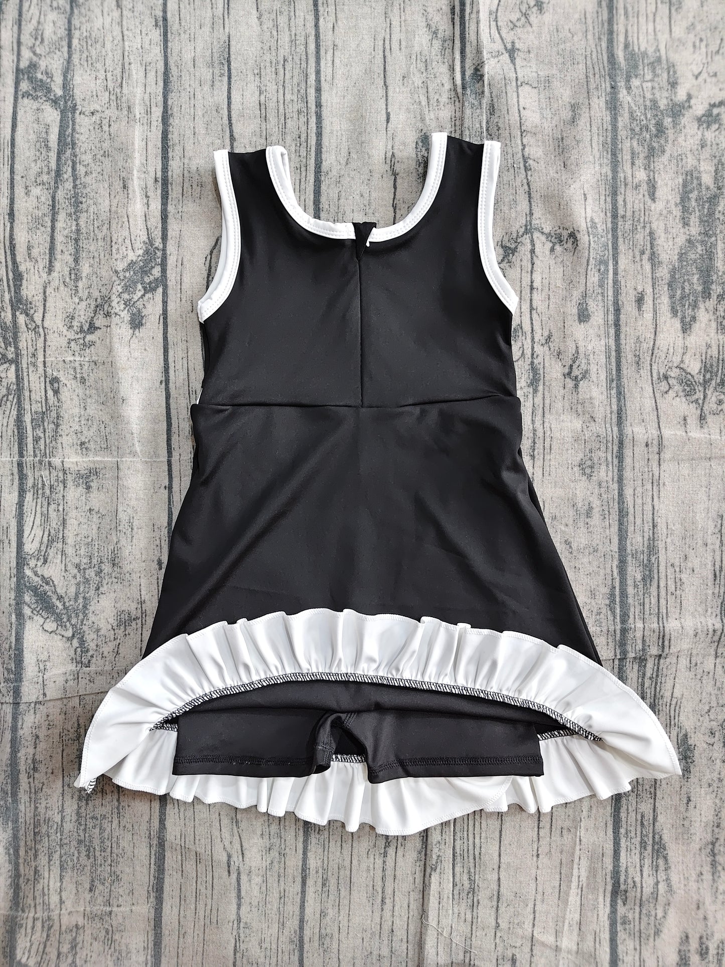 5.11 GSD4140 Sample No Moq Baby Girls Sleeveless Black Yoga Active Short Scallop Knee Length Dress