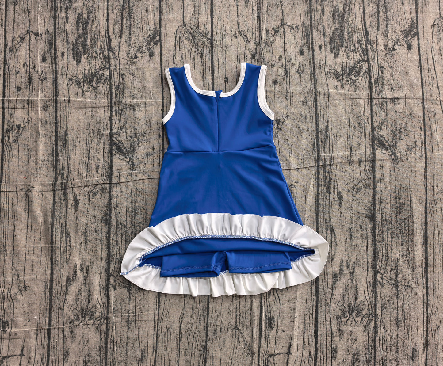 5.13 GSD4141 Sample No Moq Baby Girls Sleeveless Hot Blue Yoga Active Short Scallop Knee Length Dress